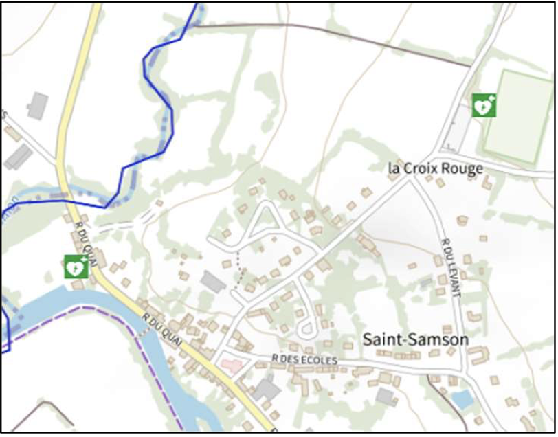 Carte des défibrillateurs dans le secteur de Saint-Samson